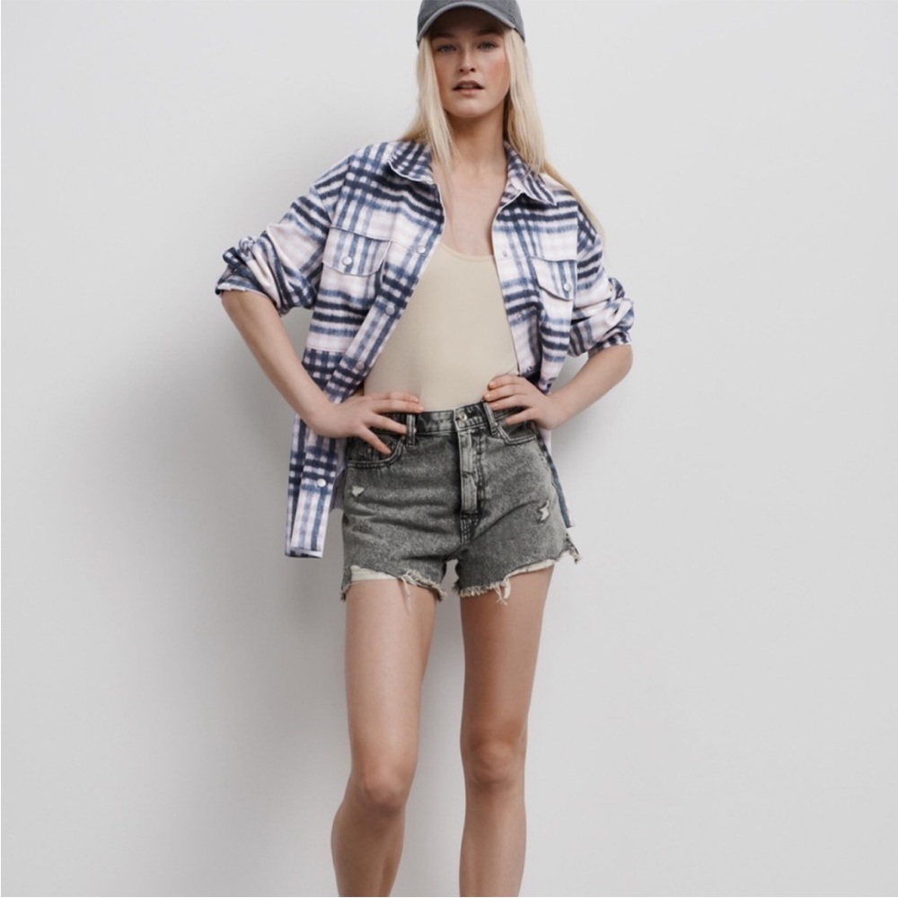 Zara Faux Suede Plaid Longline Oversized Shirt Jacket